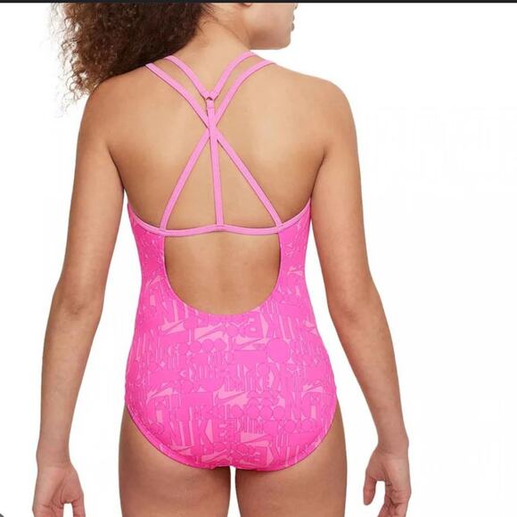 Nike Swim Retro Flow Big Kids Girls M T-Back One-Piece Swimsuit NESSE720-691 - Picture 3 of 4